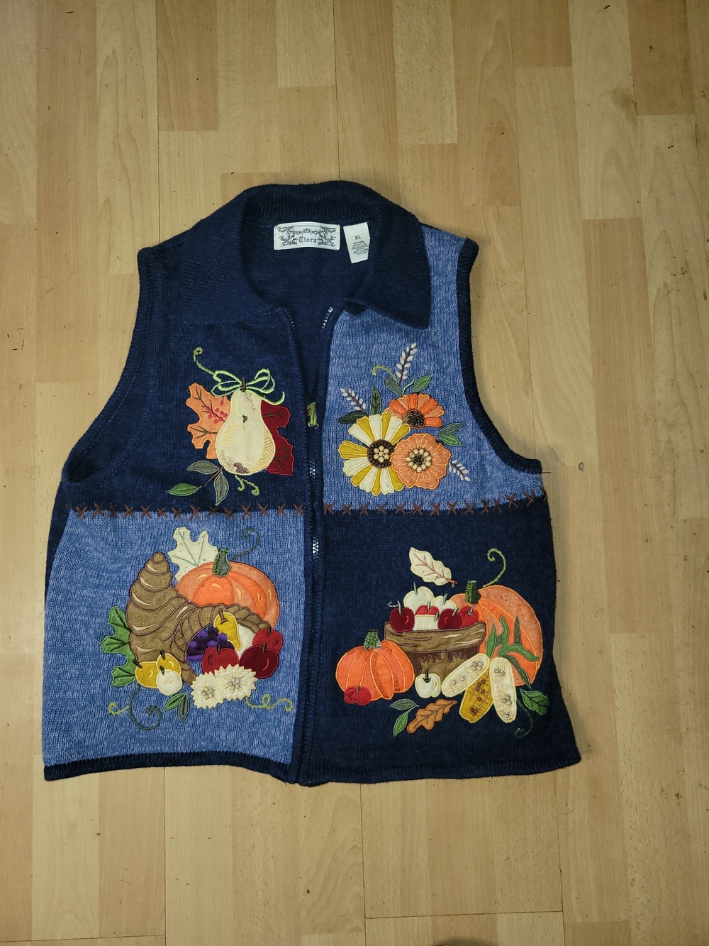 Tiara Navy and Light Blue Embroidered Harvest Vest